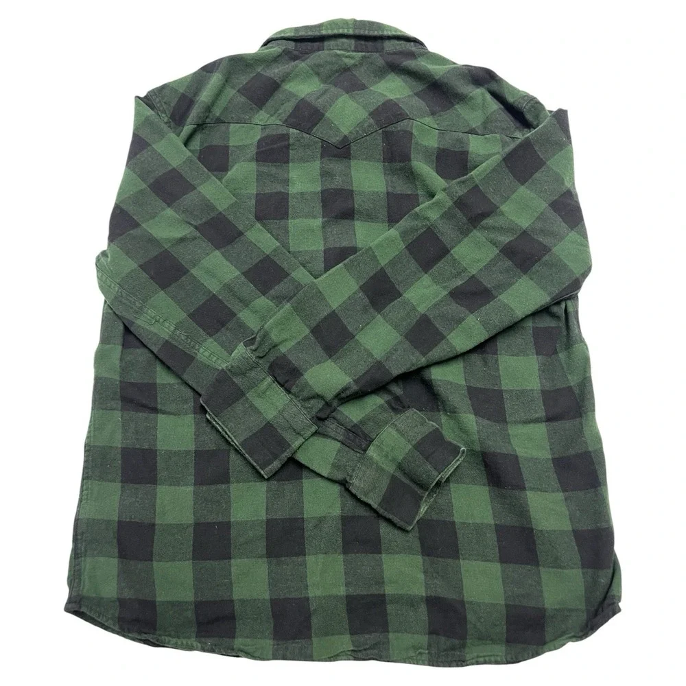 Levi's Men's Flannel Long Sleeve Shirt Green Black Plaid Checkered‎ Size XL